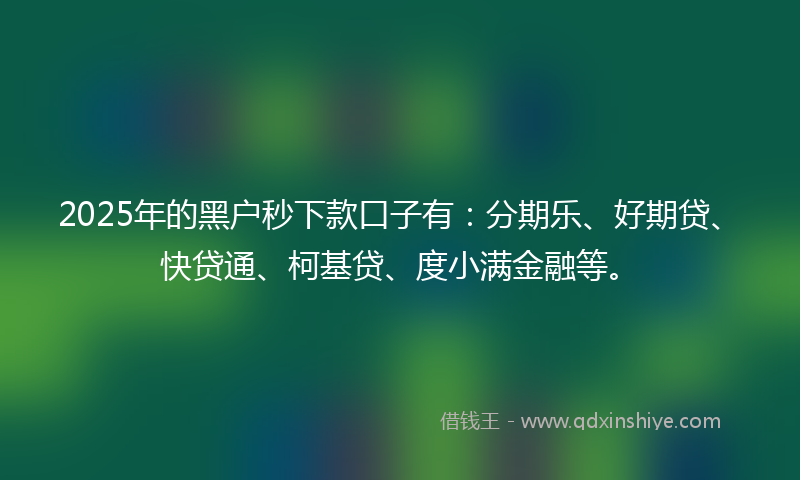 2025年的黑户秒下款口子有：分期乐、好期贷、快贷通、柯基贷、度小满金融等。