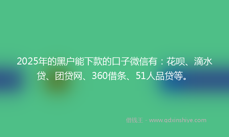 2025年的黑户能下款的口子微信有：花呗、滴水贷、团贷网、360借条、51人品贷等。