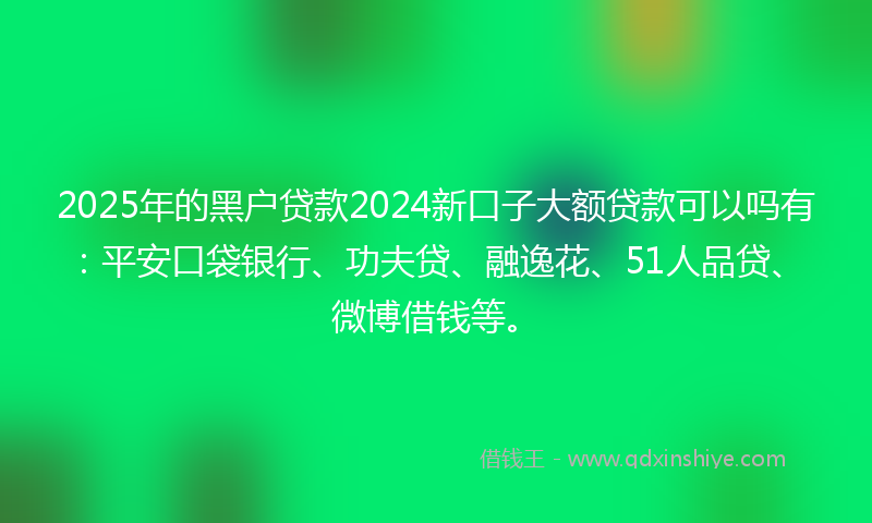 2025年的黑户贷款2024新口子大额贷款可以吗有：平安口袋银行、功夫贷、融逸花、51人品贷、微博借钱等。