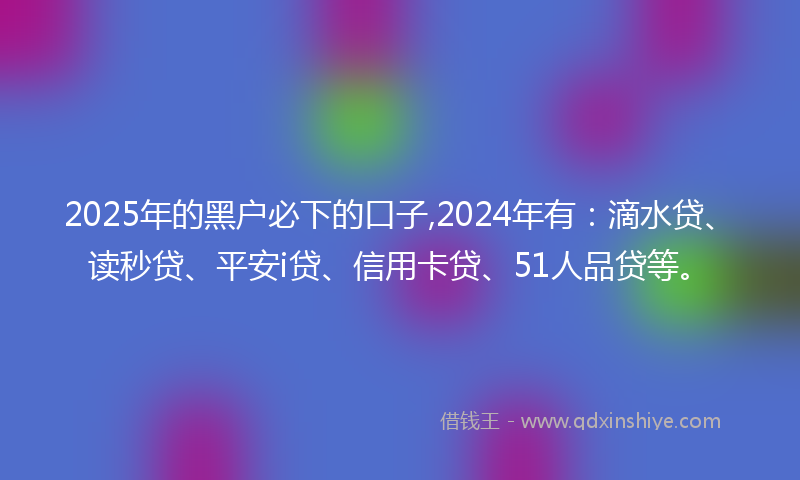 2025年的黑户必下的口子,2024年有：滴水贷、读秒贷、平安i贷、信用卡贷、51人品贷等。