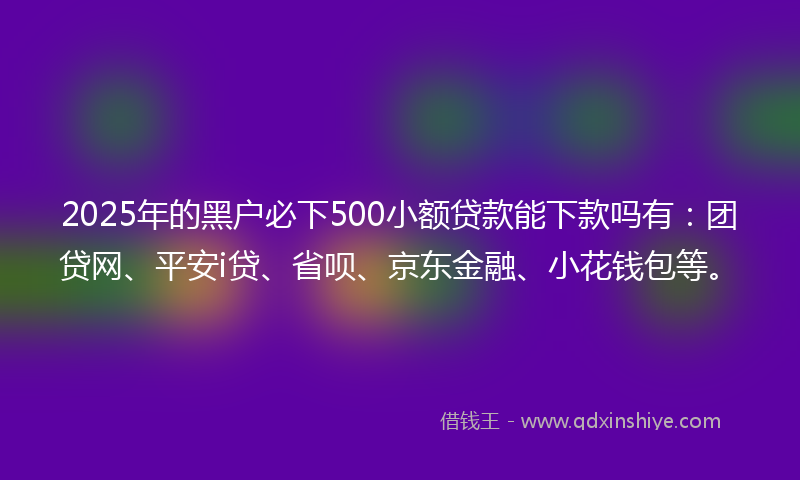 2025年的黑户必下500小额贷款能下款吗有：团贷网、平安i贷、省呗、京东金融、小花钱包等。