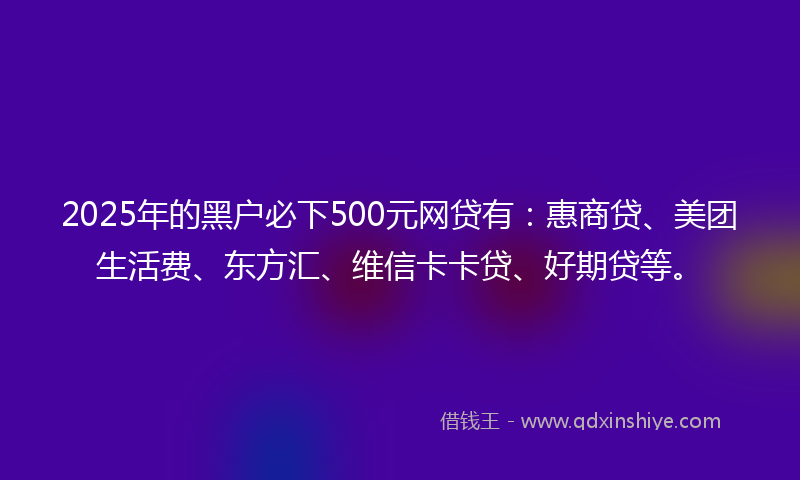 2025年的黑户必下500元网贷有：惠商贷、美团生活费、东方汇、维信卡卡贷、好期贷等。