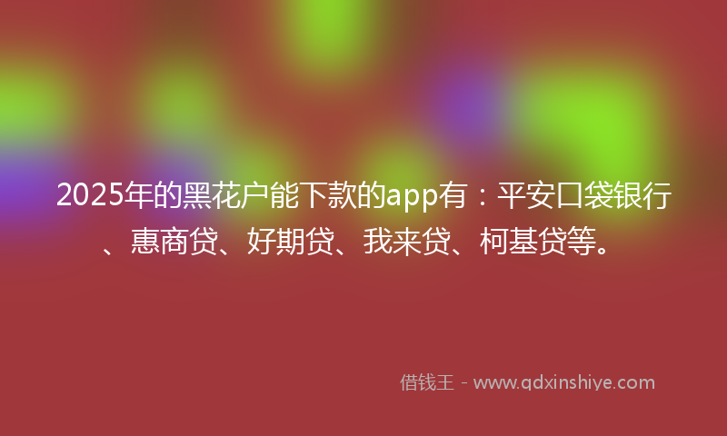2025年的黑花户能下款的app有：平安口袋银行、惠商贷、好期贷、我来贷、柯基贷等。