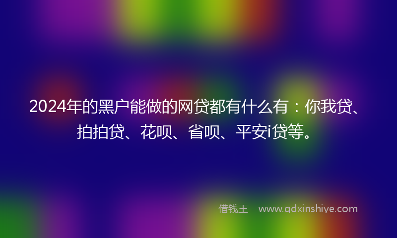 2024年的黑户能做的网贷都有什么有：你我贷、拍拍贷、花呗、省呗、平安i贷等。