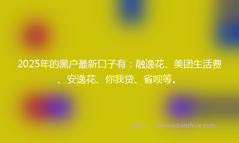 2025年的黑户最新口子有：融逸花、美团生活费、安逸花、你我贷、省呗等。