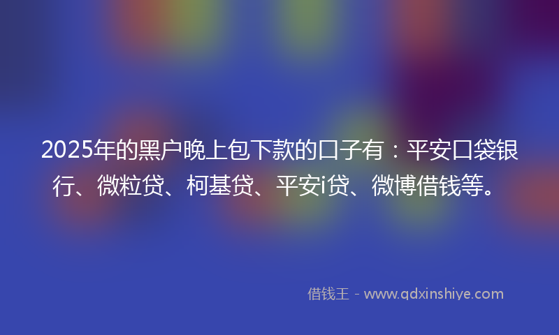 2025年的黑户晚上包下款的口子有：平安口袋银行、微粒贷、柯基贷、平安i贷、微博借钱等。