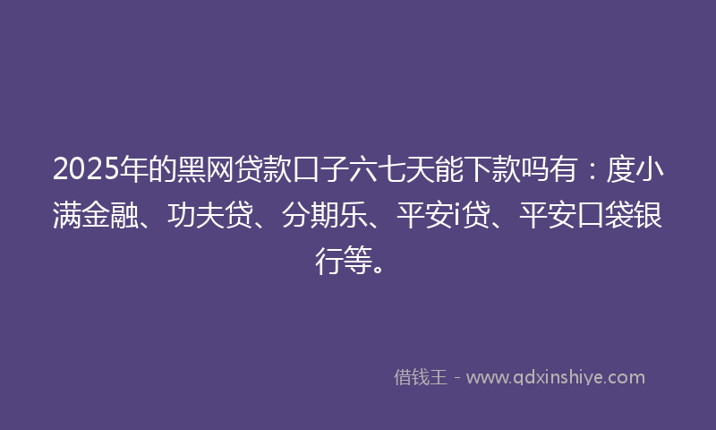 2025年的黑网贷款口子六七天能下款吗有：度小满金融、功夫贷、分期乐、平安i贷、平安口袋银行等。