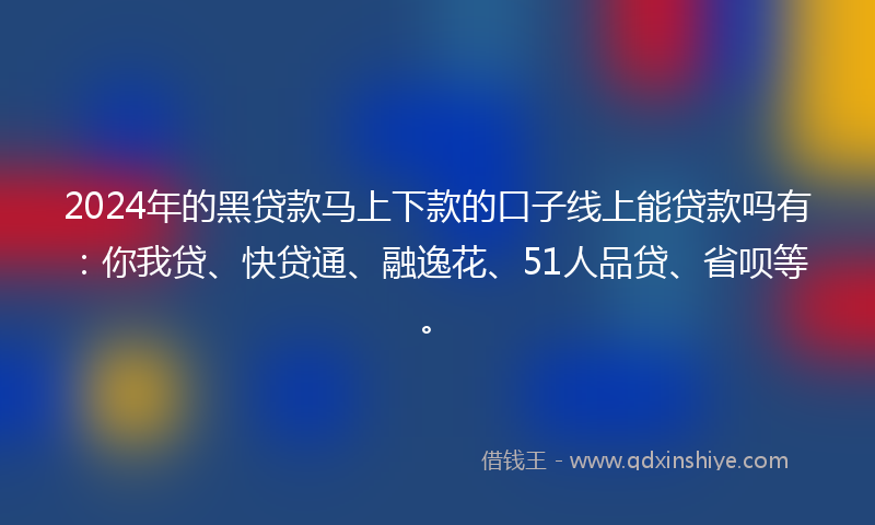 2024年的黑贷款马上下款的口子线上能贷款吗有：你我贷、快贷通、融逸花、51人品贷、省呗等。