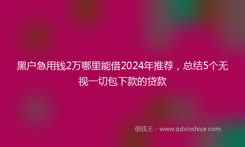 黑户急用钱2万哪里能借2024年推荐，总结5个无视一切包下款的贷款
