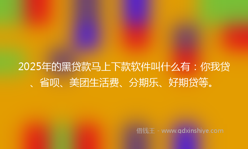 2025年的黑贷款马上下款软件叫什么有：你我贷、省呗、美团生活费、分期乐、好期贷等。