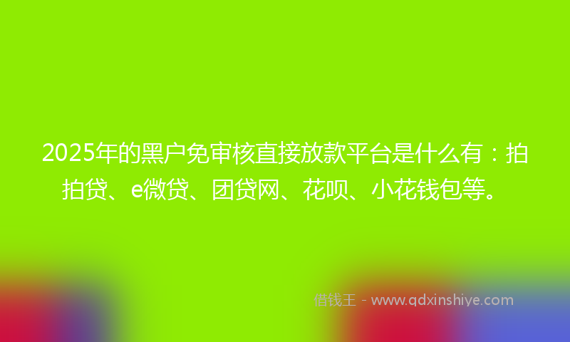 2025年的黑户免审核直接放款平台是什么有：拍拍贷、e微贷、团贷网、花呗、小花钱包等。
