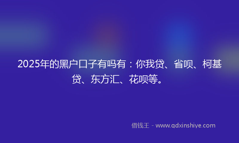 2025年的黑户口子有吗有：你我贷、省呗、柯基贷、东方汇、花呗等。