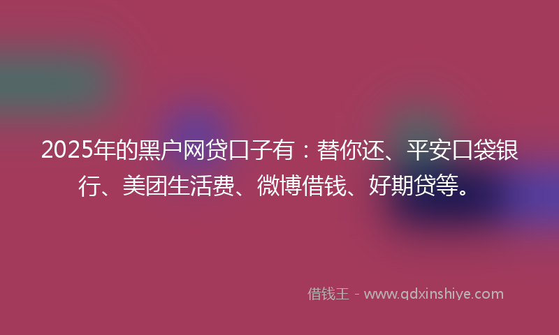 2025年的黑户网贷口子有：替你还、平安口袋银行、美团生活费、微博借钱、好期贷等。