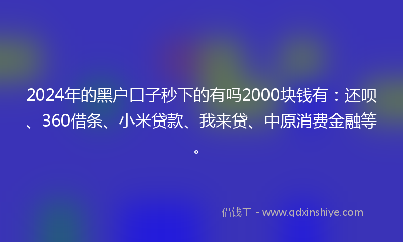 2024年的黑户口子秒下的有吗2000块钱有：还呗、360借条、小米贷款、我来贷、中原消费金融等。