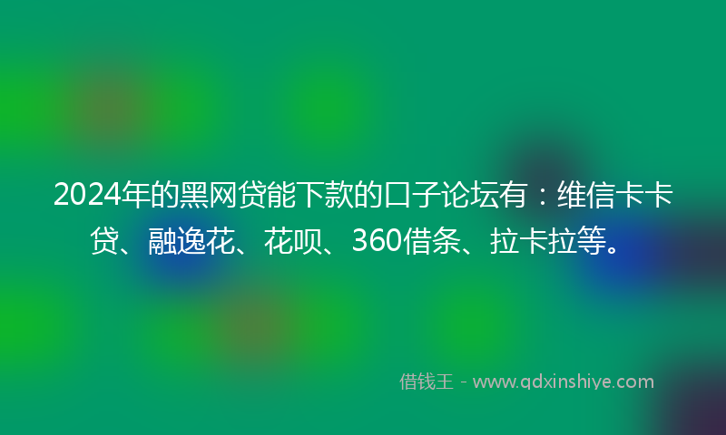 2024年的黑网贷能下款的口子论坛有：维信卡卡贷、融逸花、花呗、360借条、拉卡拉等。