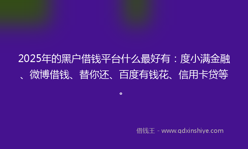 2025年的黑户借钱平台什么最好有：度小满金融、微博借钱、替你还、百度有钱花、信用卡贷等。