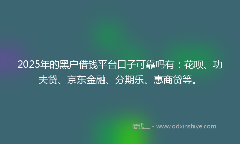 2025年的黑户借钱平台口子可靠吗有：花呗、功夫贷、京东金融、分期乐、惠商贷等。