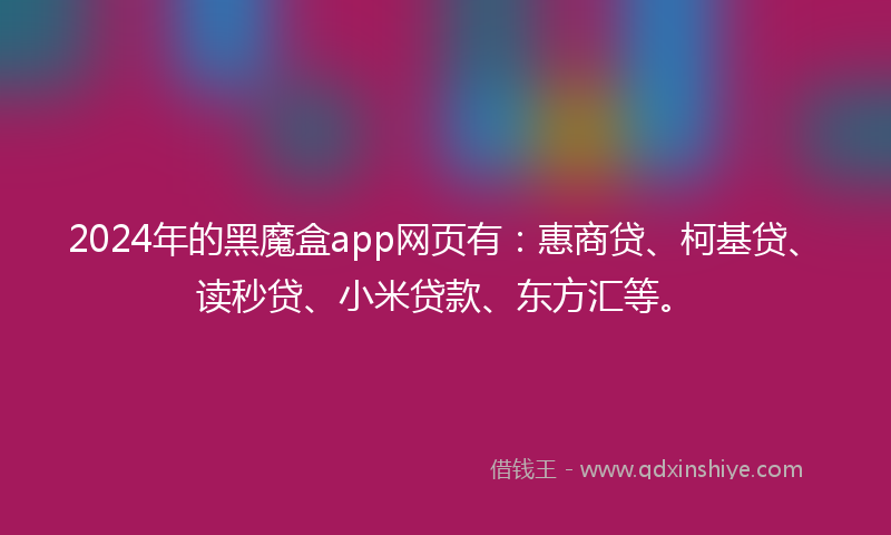 2024年的黑魔盒app网页有：惠商贷、柯基贷、读秒贷、小米贷款、东方汇等。