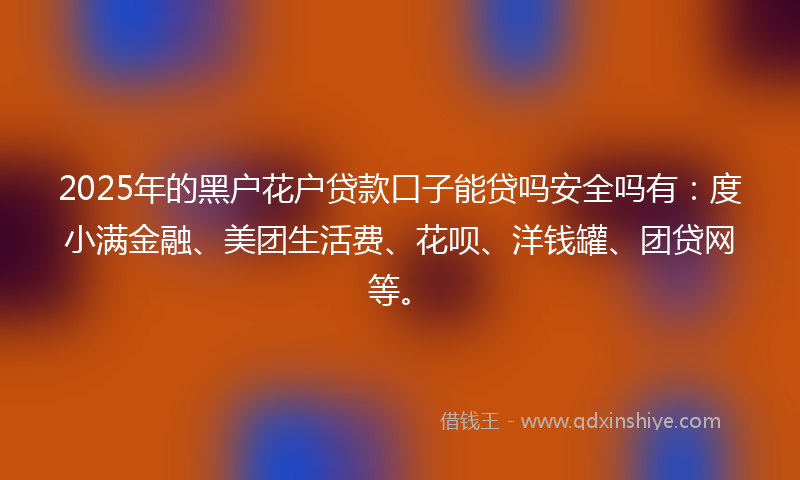 2025年的黑户花户贷款口子能贷吗安全吗有：度小满金融、美团生活费、花呗、洋钱罐、团贷网等。