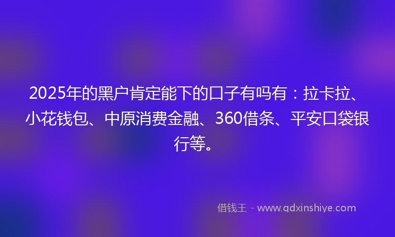 2025年的黑户肯定能下的口子有吗有：拉卡拉、小花钱包、中原消费金融、360借条、平安口袋银行等。