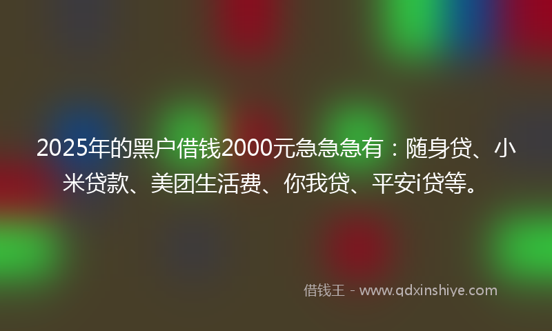 2025年的黑户借钱2000元急急急有：随身贷、小米贷款、美团生活费、你我贷、平安i贷等。