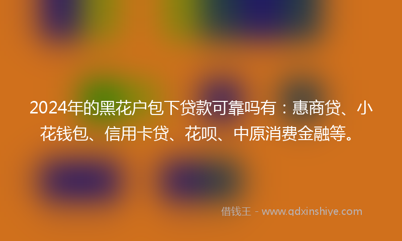 2024年的黑花户包下贷款可靠吗有：惠商贷、小花钱包、信用卡贷、花呗、中原消费金融等。