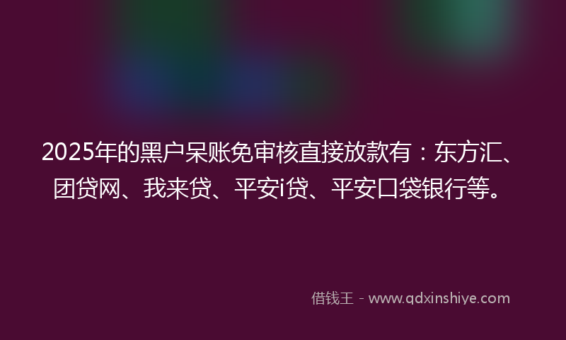 2025年的黑户呆账免审核直接放款有：东方汇、团贷网、我来贷、平安i贷、平安口袋银行等。