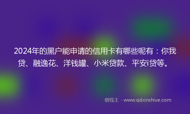 2024年的黑户能申请的信用卡有哪些呢有：你我贷、融逸花、洋钱罐、小米贷款、平安i贷等。
