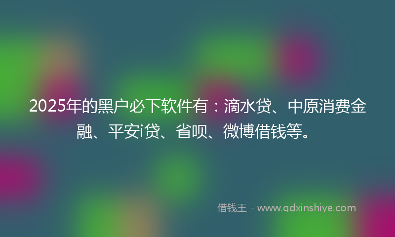 2025年的黑户必下软件有：滴水贷、中原消费金融、平安i贷、省呗、微博借钱等。