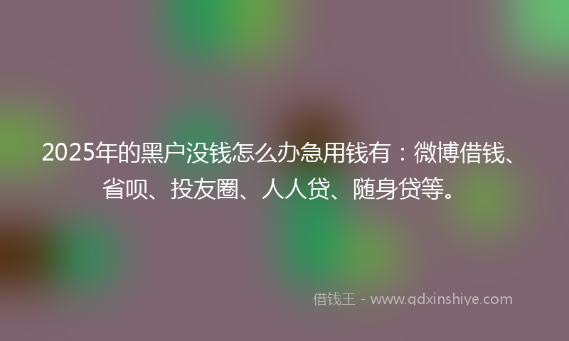 2025年的黑户没钱怎么办急用钱有：微博借钱、省呗、投友圈、人人贷、随身贷等。