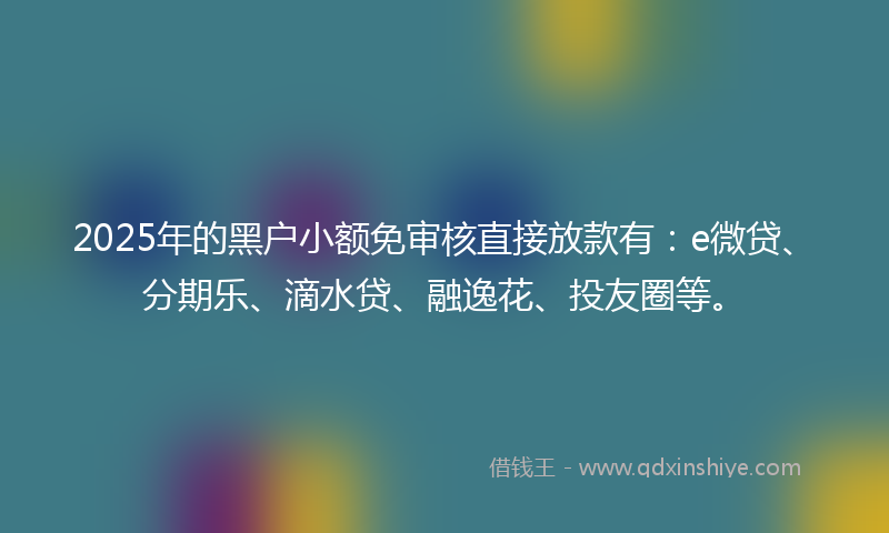 2025年的黑户小额免审核直接放款有：e微贷、分期乐、滴水贷、融逸花、投友圈等。