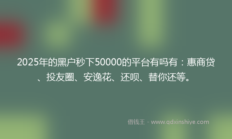 2025年的黑户秒下50000的平台有吗有：惠商贷、投友圈、安逸花、还呗、替你还等。