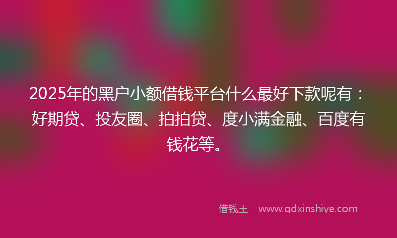 2025年的黑户小额借钱平台什么最好下款呢有：好期贷、投友圈、拍拍贷、度小满金融、百度有钱花等。