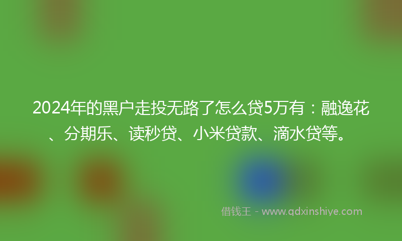 2024年的黑户走投无路了怎么贷5万有：融逸花、分期乐、读秒贷、小米贷款、滴水贷等。