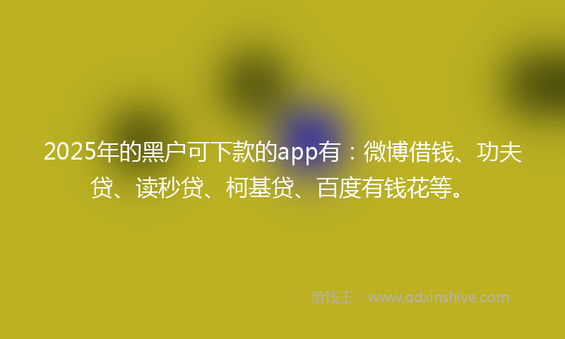 2025年的黑户可下款的app有：微博借钱、功夫贷、读秒贷、柯基贷、百度有钱花等。