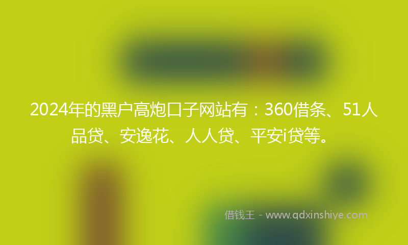 2024年的黑户高炮口子网站有：360借条、51人品贷、安逸花、人人贷、平安i贷等。