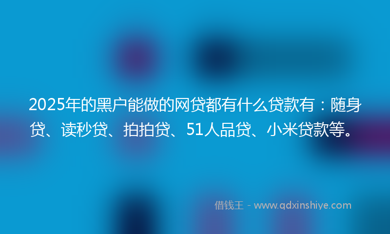 2025年的黑户能做的网贷都有什么贷款有：随身贷、读秒贷、拍拍贷、51人品贷、小米贷款等。