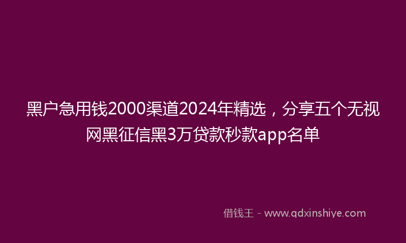 黑户急用钱2000渠道2024年精选，分享五个无视网黑征信黑3万贷款秒款app名单