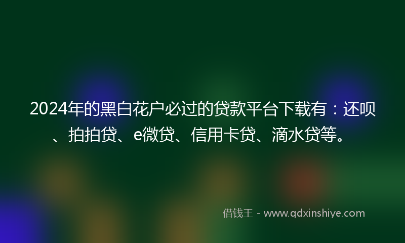 2024年的黑白花户必过的贷款平台下载有：还呗、拍拍贷、e微贷、信用卡贷、滴水贷等。