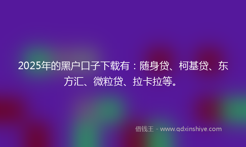 2025年的黑户口子下载有：随身贷、柯基贷、东方汇、微粒贷、拉卡拉等。