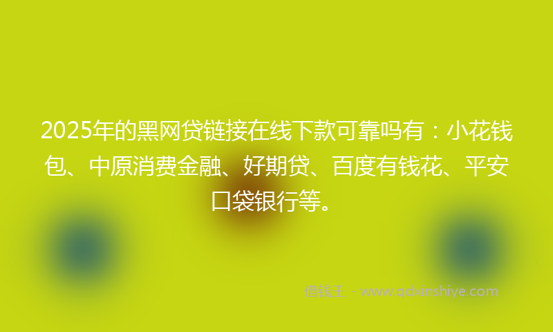 2025年的黑网贷链接在线下款可靠吗有：小花钱包、中原消费金融、好期贷、百度有钱花、平安口袋银行等。