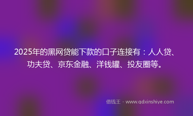 2025年的黑网贷能下款的口子连接有：人人贷、功夫贷、京东金融、洋钱罐、投友圈等。