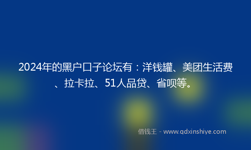 2024年的黑户口子论坛有：洋钱罐、美团生活费、拉卡拉、51人品贷、省呗等。