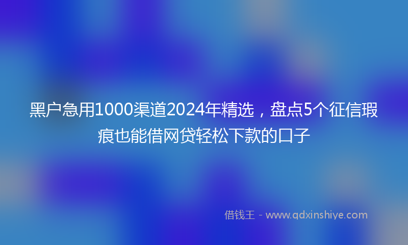 黑户急用1000渠道2024年精选，盘点5个征信瑕疵也能借网贷轻松下款的口子
