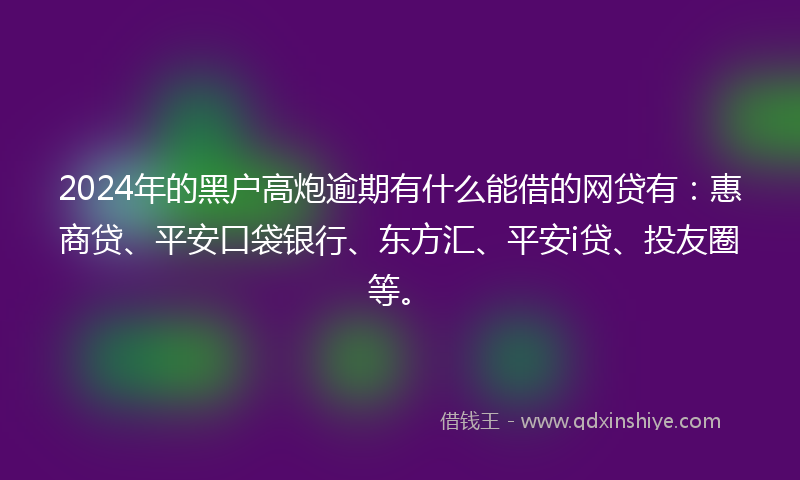 2024年的黑户高炮逾期有什么能借的网贷有：惠商贷、平安口袋银行、东方汇、平安i贷、投友圈等。