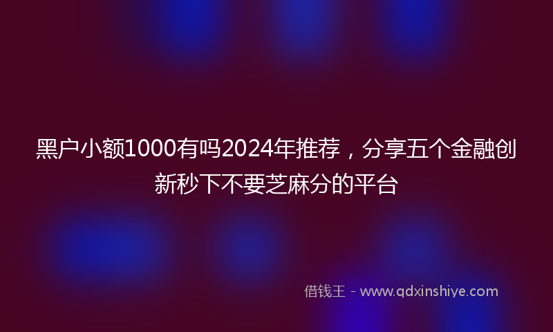 黑户小额1000有吗2024年推荐，分享五个金融创新秒下不要芝麻分的平台