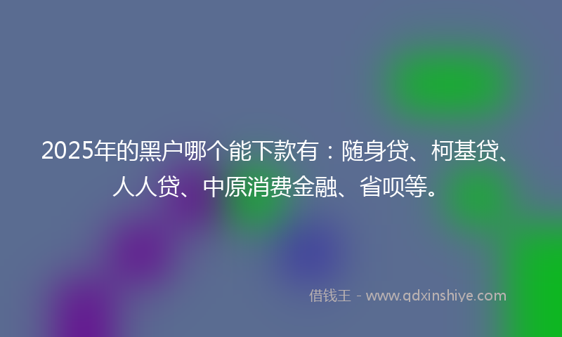 2025年的黑户哪个能下款有：随身贷、柯基贷、人人贷、中原消费金融、省呗等。