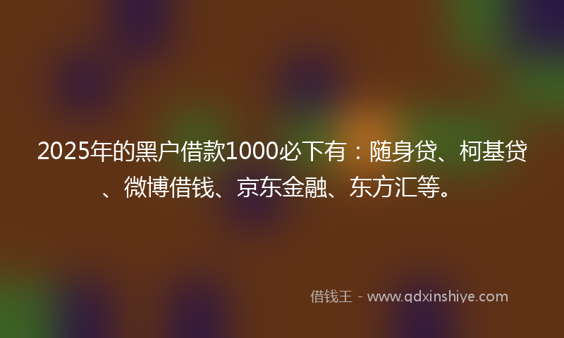 2025年的黑户借款1000必下有：随身贷、柯基贷、微博借钱、京东金融、东方汇等。