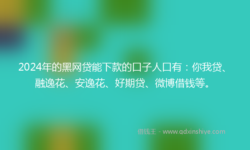 2024年的黑网贷能下款的口子人口有：你我贷、融逸花、安逸花、好期贷、微博借钱等。