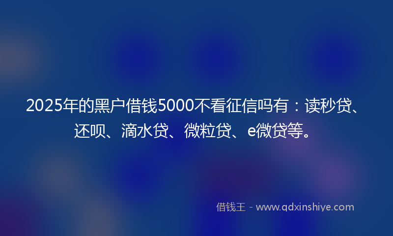 2025年的黑户借钱5000不看征信吗有：读秒贷、还呗、滴水贷、微粒贷、e微贷等。